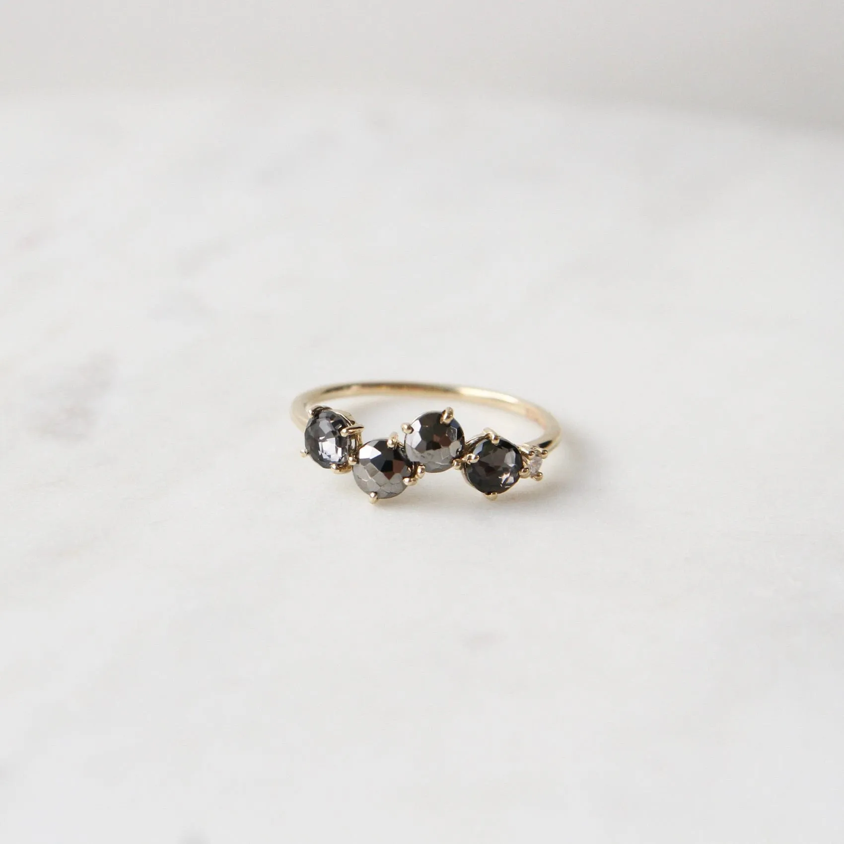 14k Yellow Gold Round Black Night Quartz Ring