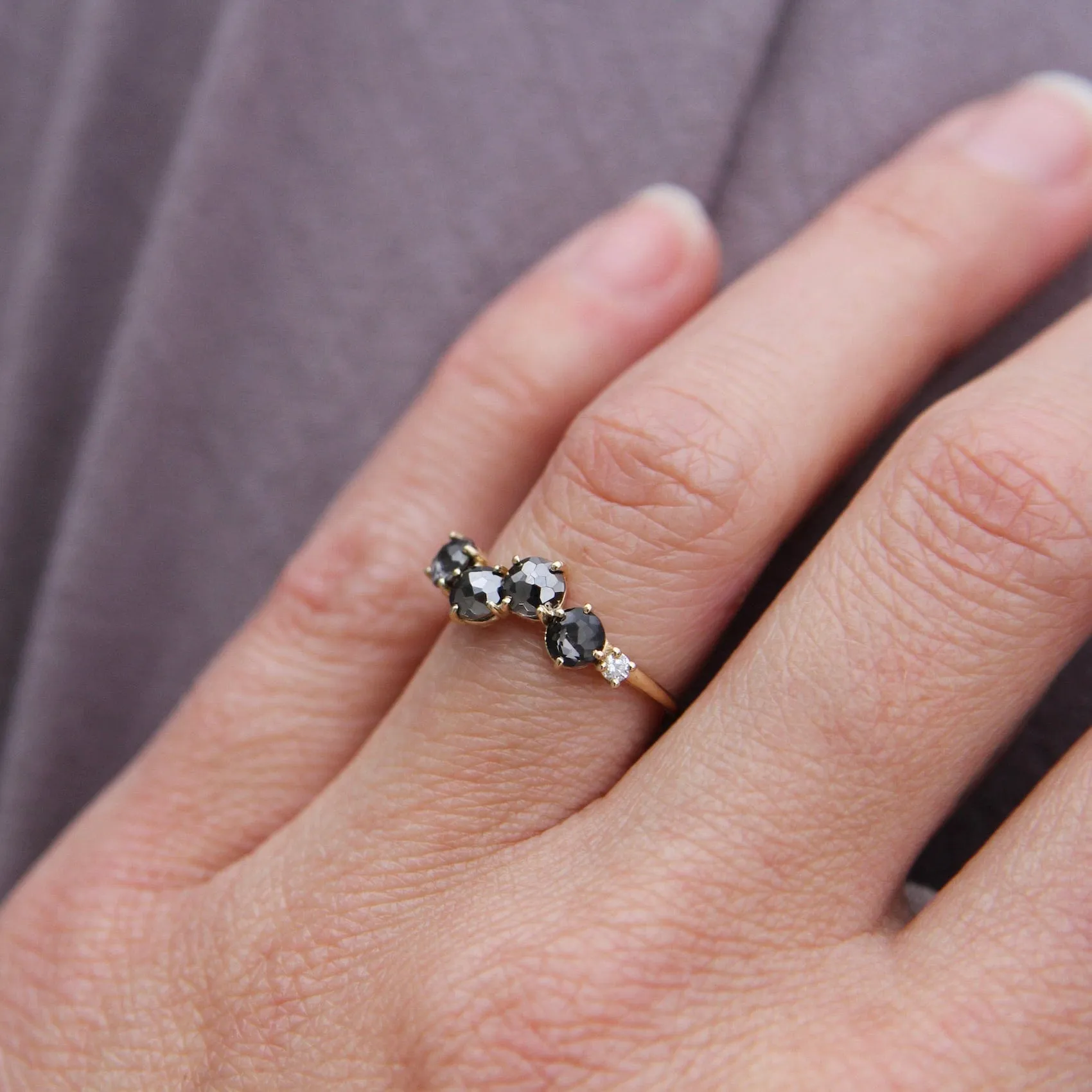 14k Yellow Gold Round Black Night Quartz Ring