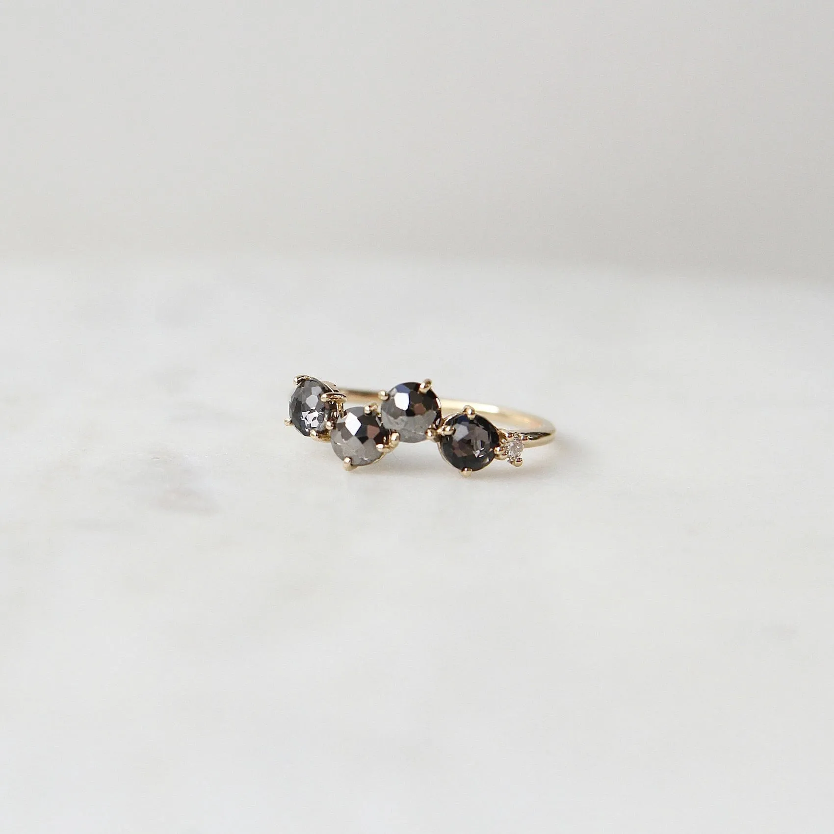 14k Yellow Gold Round Black Night Quartz Ring