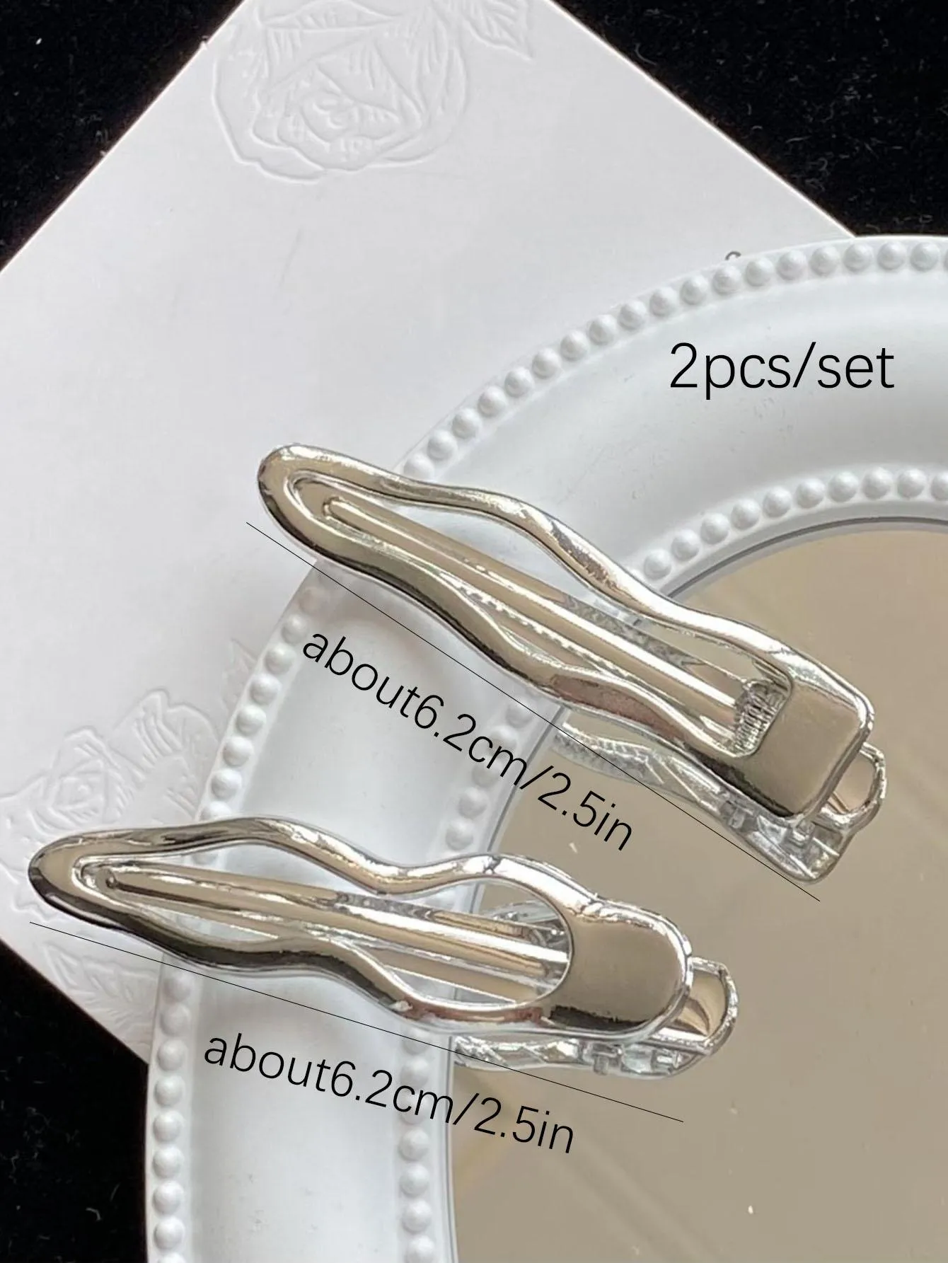 2pcs Women Minimalist Metal Silver-tone Hair Clip Hair Barrettes Decorative Hair