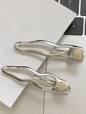 2pcs Women Minimalist Metal Silver-tone Hair Clip Hair Barrettes Decorative Hair