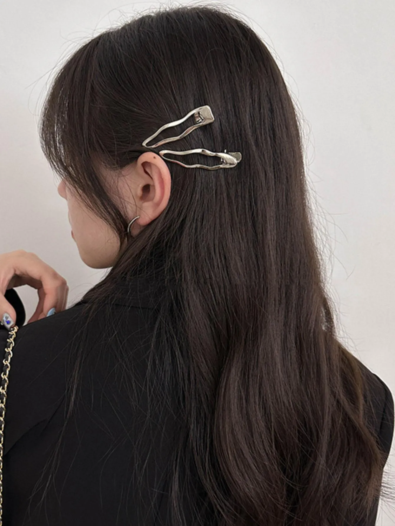 2pcs Women Minimalist Metal Silver-tone Hair Clip Hair Barrettes Decorative Hair