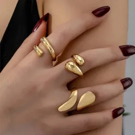 3Pcs/Set Vintage Gold Water Drop Rings | Adjustable Geometric Open Rings for Women