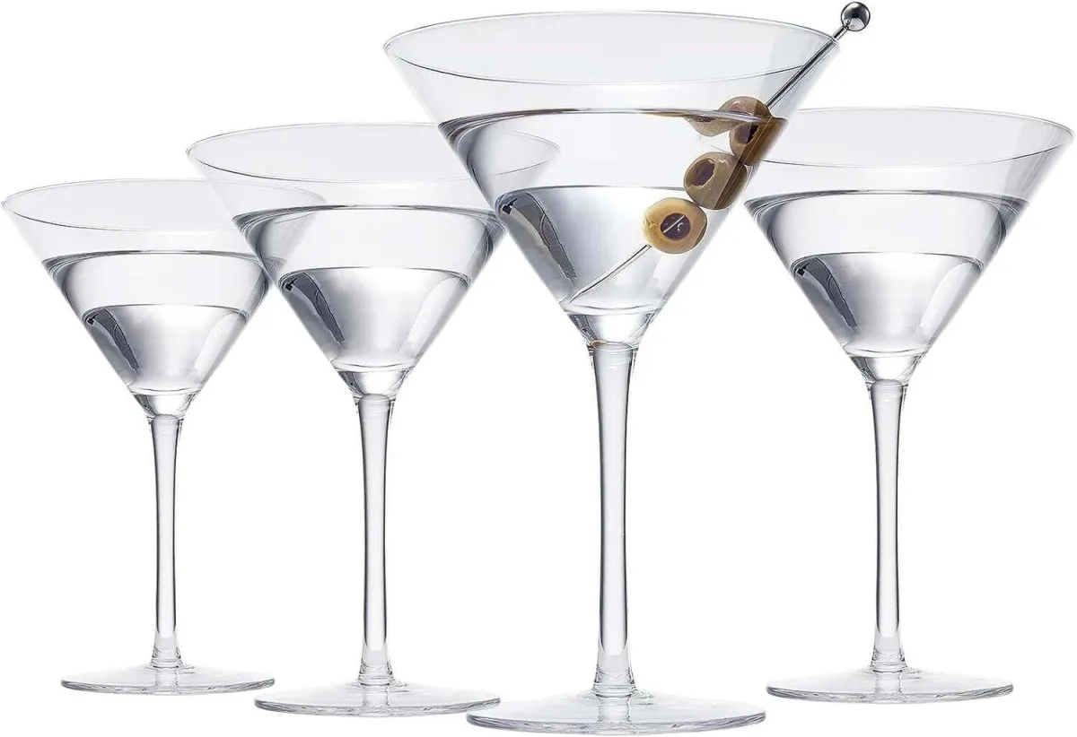 Crystal Martini Glass Set with Bar Spoon - Set of 4