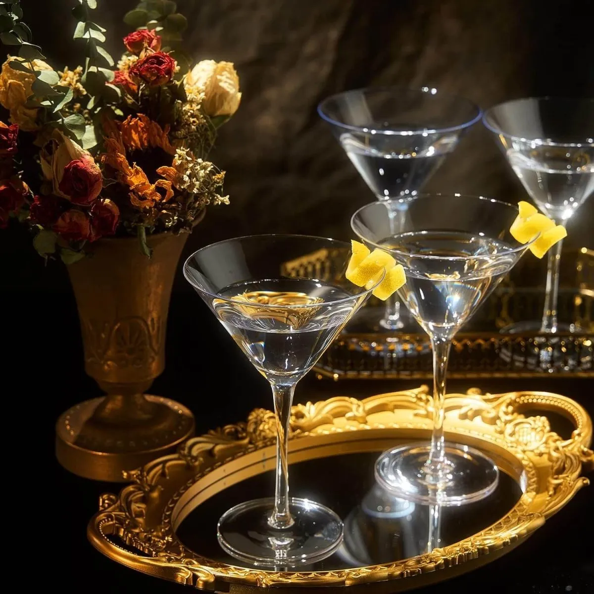 Crystal Martini Glass Set with Bar Spoon - Set of 4