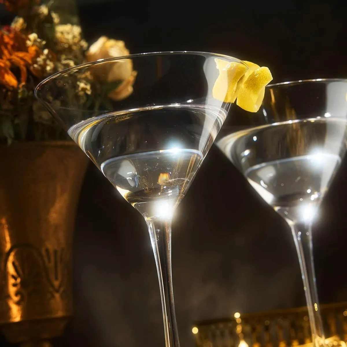 Crystal Martini Glass Set with Bar Spoon - Set of 4
