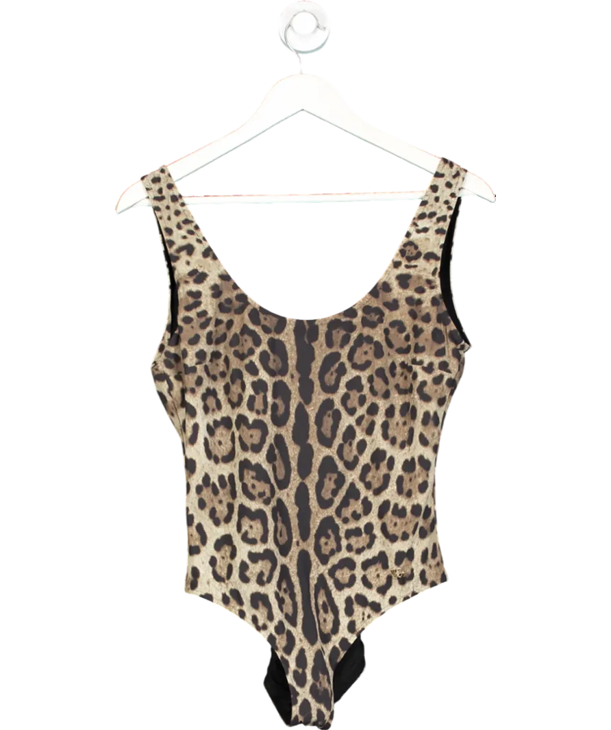 Dolce & Gabbana Brown Leopard Print Swimsuit UK XL