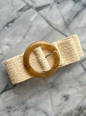 Extra Length Stretch Belt with Marbled Buckle in Sand