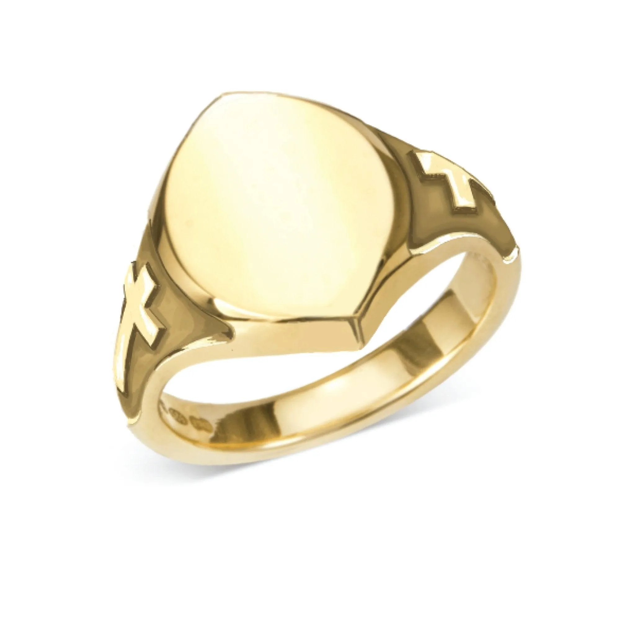 Gold Custom Engraved Bishop Ring with Crosses