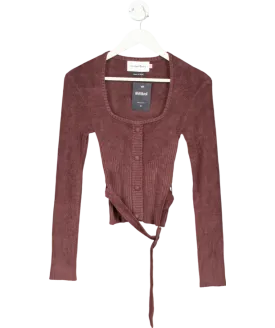 HOUSE OF SUNNY Brown Square Neck Detachable Belt Knitted Top UK 8