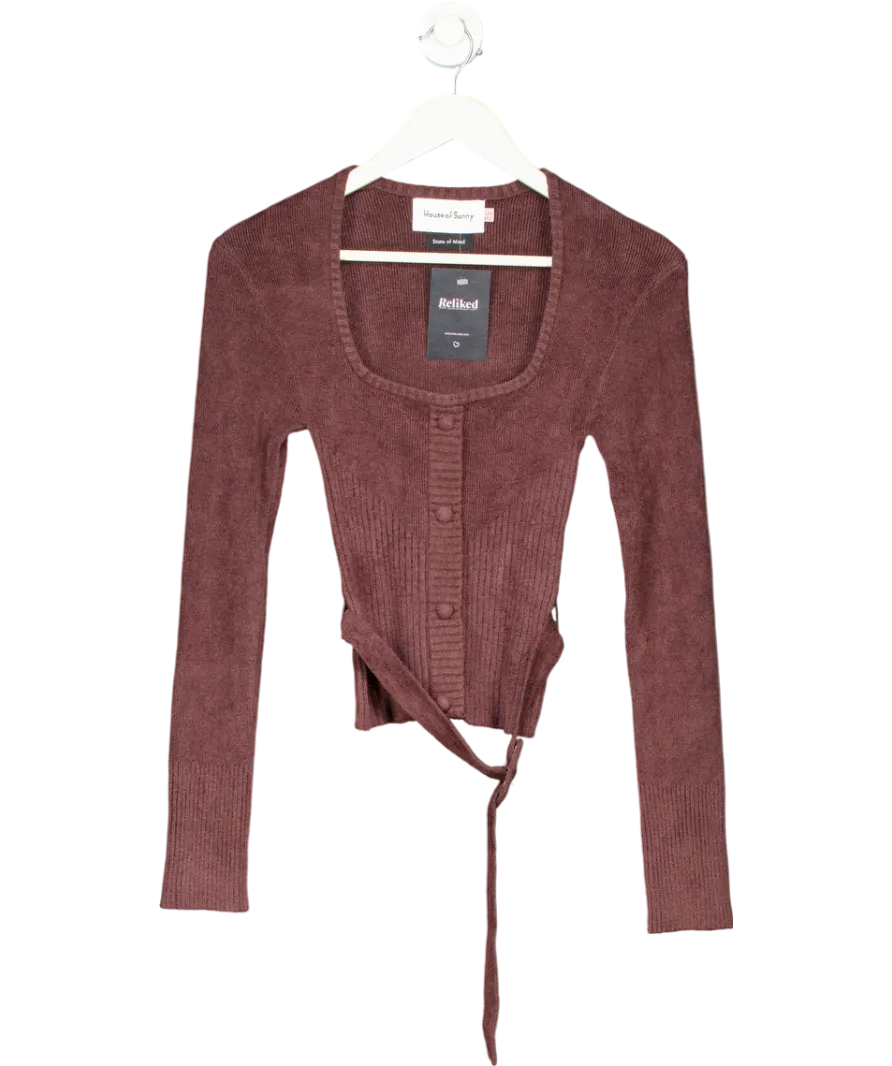 HOUSE OF SUNNY Brown Square Neck Detachable Belt Knitted Top UK 8