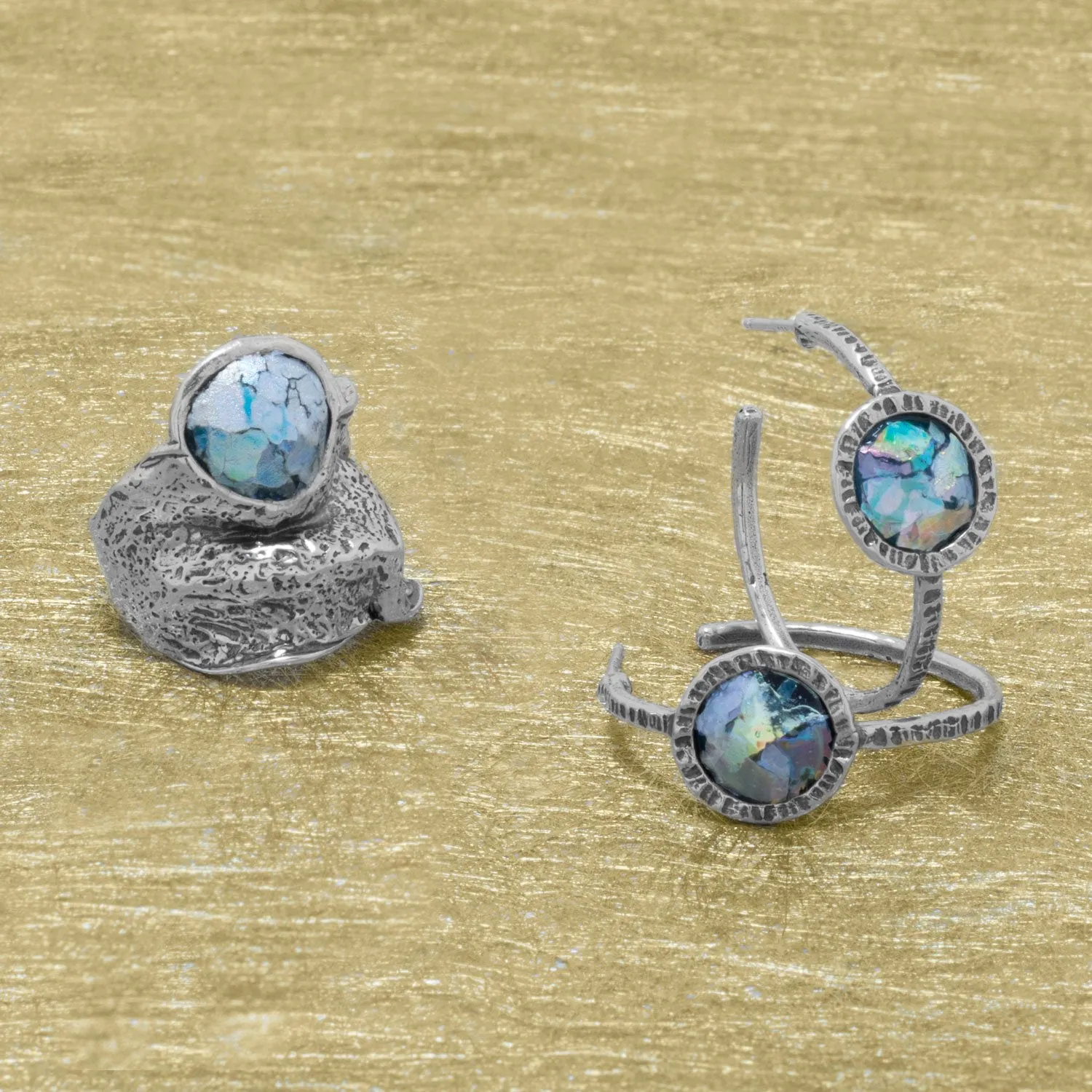 Oxidized Roman Glass Organic Crumple Effect Ring