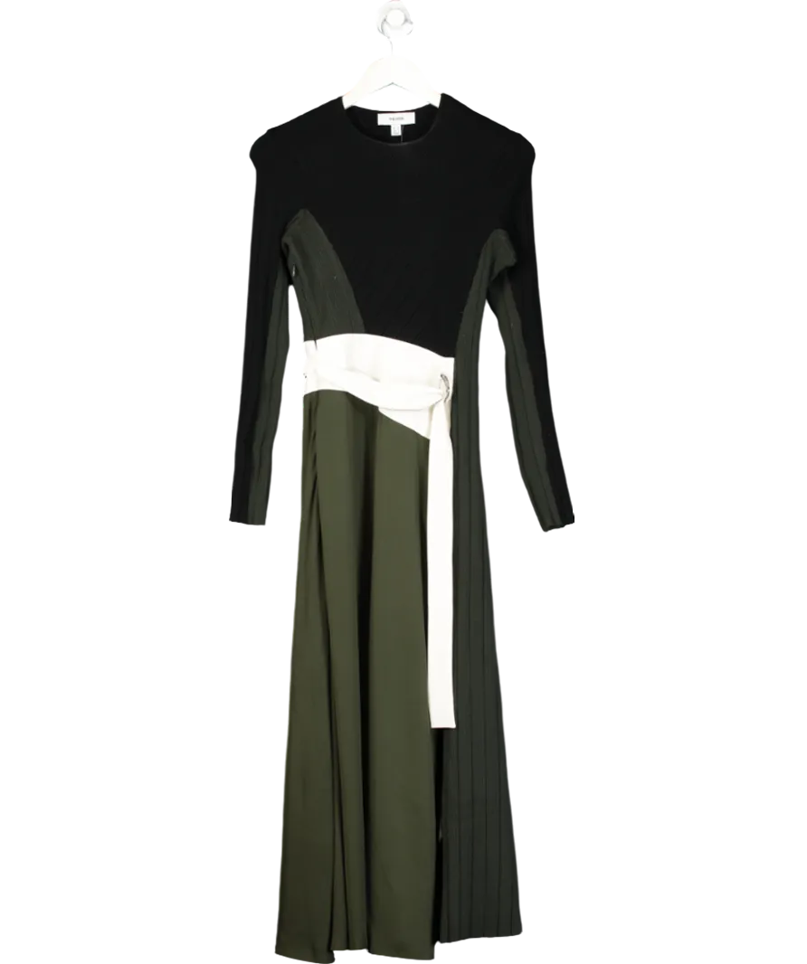 REISS Green Emilina Rib-knit Panelled Belted Midi Dress UK 6