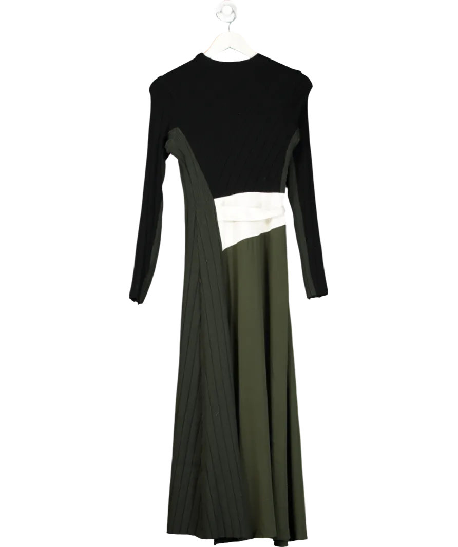 REISS Green Emilina Rib-knit Panelled Belted Midi Dress UK 6