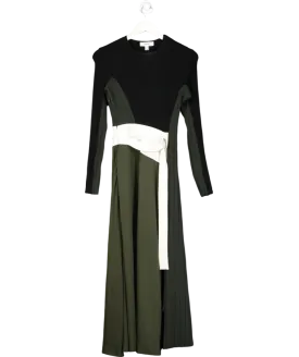 REISS Green Emilina Rib-knit Panelled Belted Midi Dress UK 6