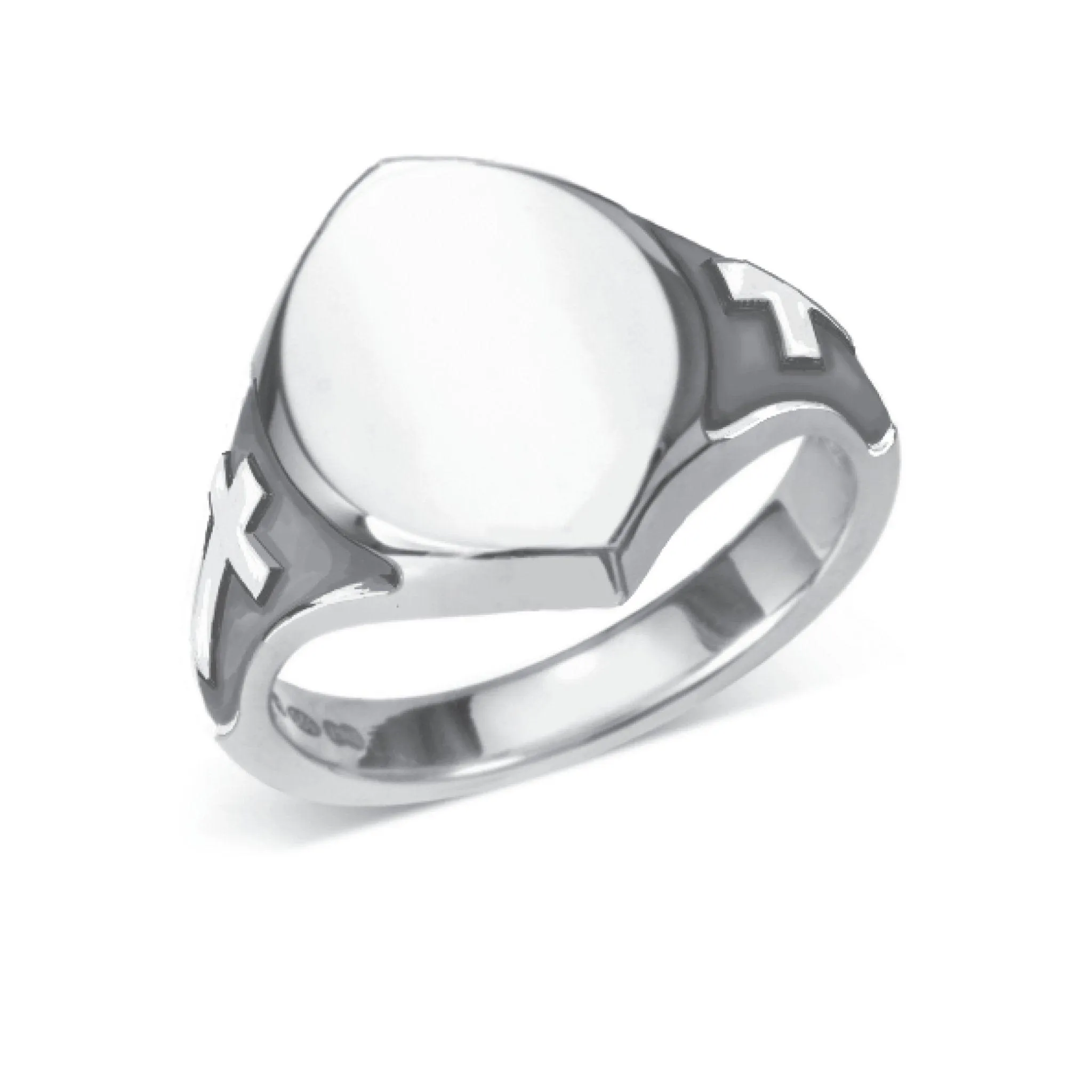 Sterling Silver Custom Engraved Bishop Ring with Crosses
