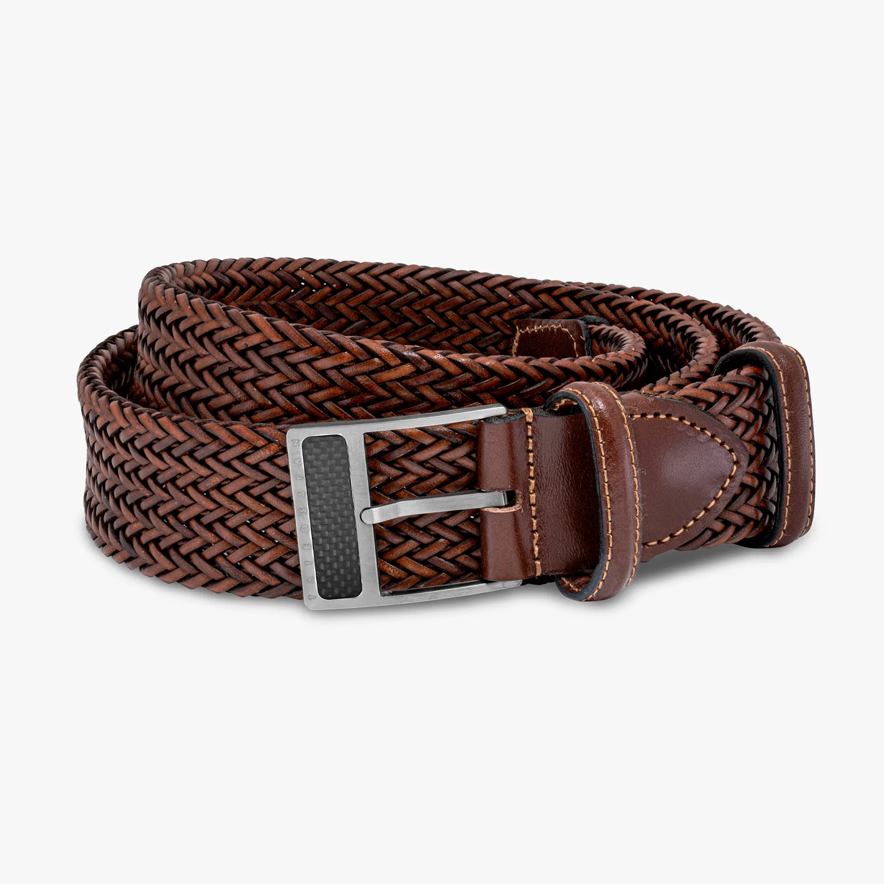 T-Buckle belt in woven brown leather