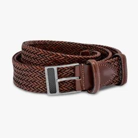 T-Buckle belt in woven brown leather