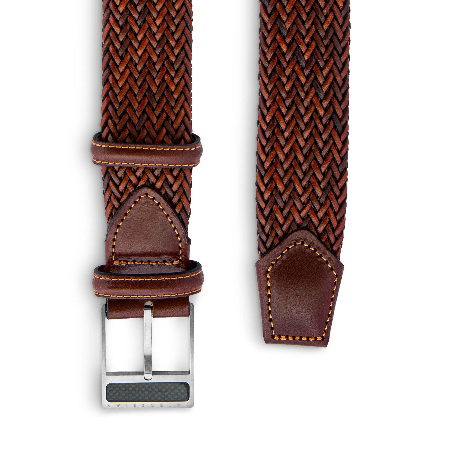 T-Buckle belt in woven brown leather