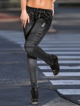Women's Pants Denim Shredded Slim Pants