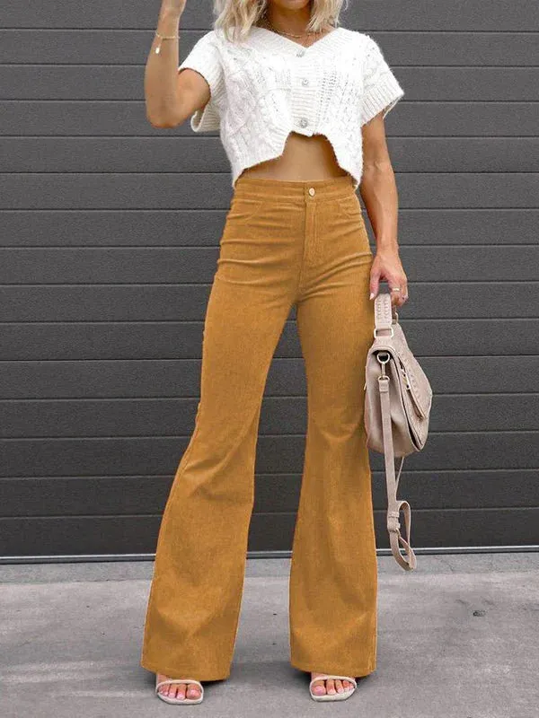 Women's Pants Solid Color Mid Waist Slim Micro Flare Pants
