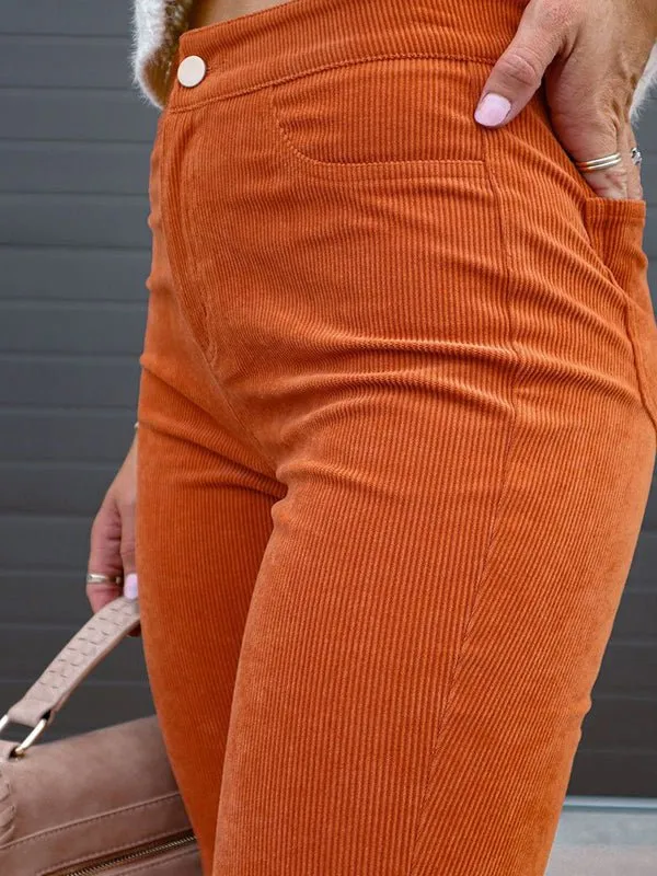 Women's Pants Solid Color Mid Waist Slim Micro Flare Pants