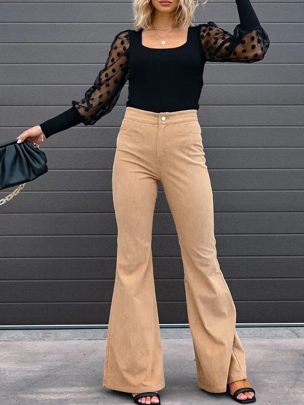 Women's Pants Solid Color Mid Waist Slim Micro Flare Pants