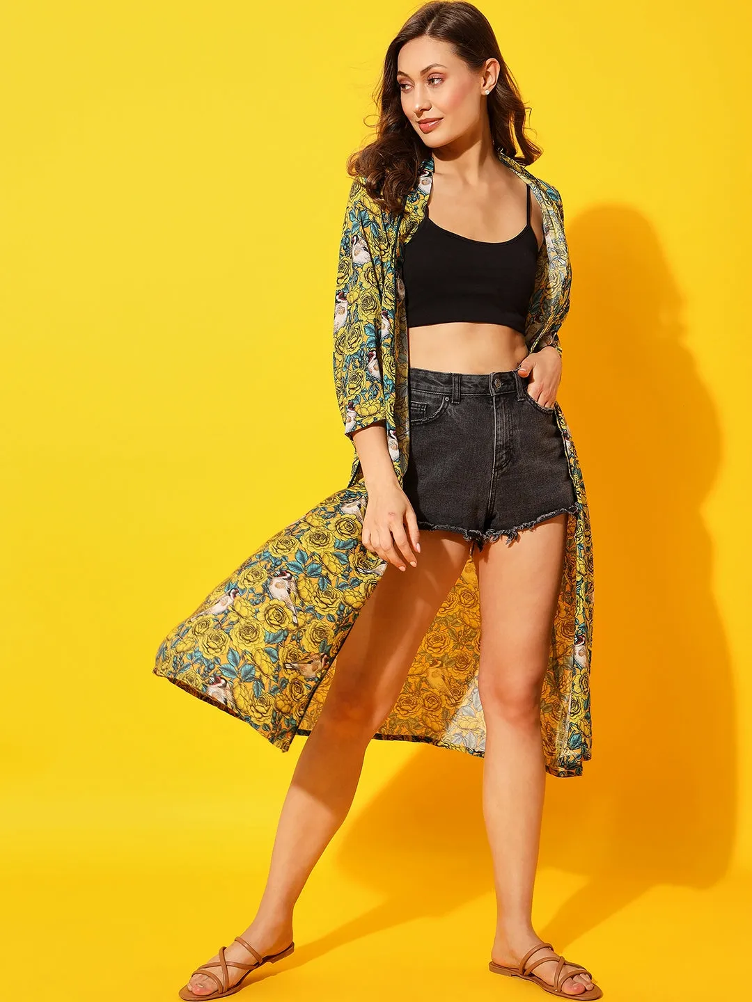 Yellow Daisies Kimono Cover-Up