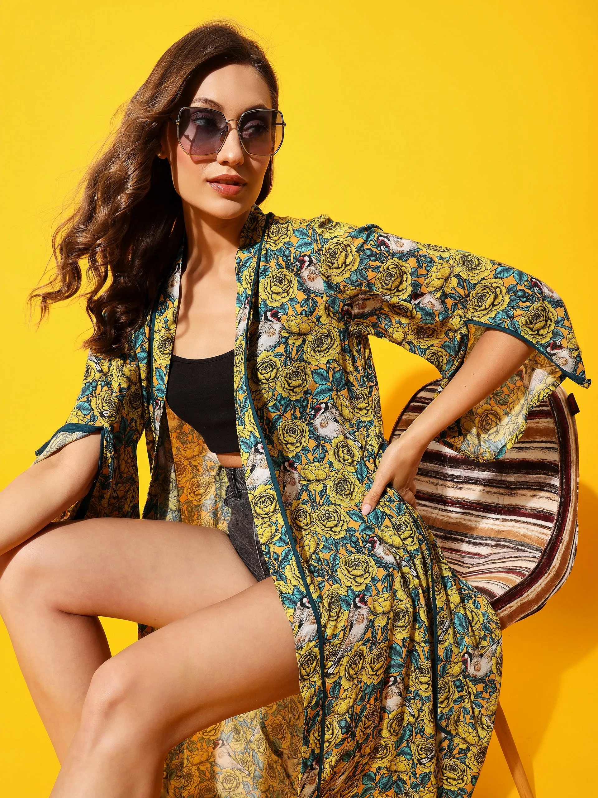 Yellow Daisies Kimono Cover-Up